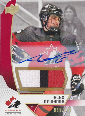 Alex Newhook 2019 Team Canada Juniors Jersey Auto /199 3 Color front